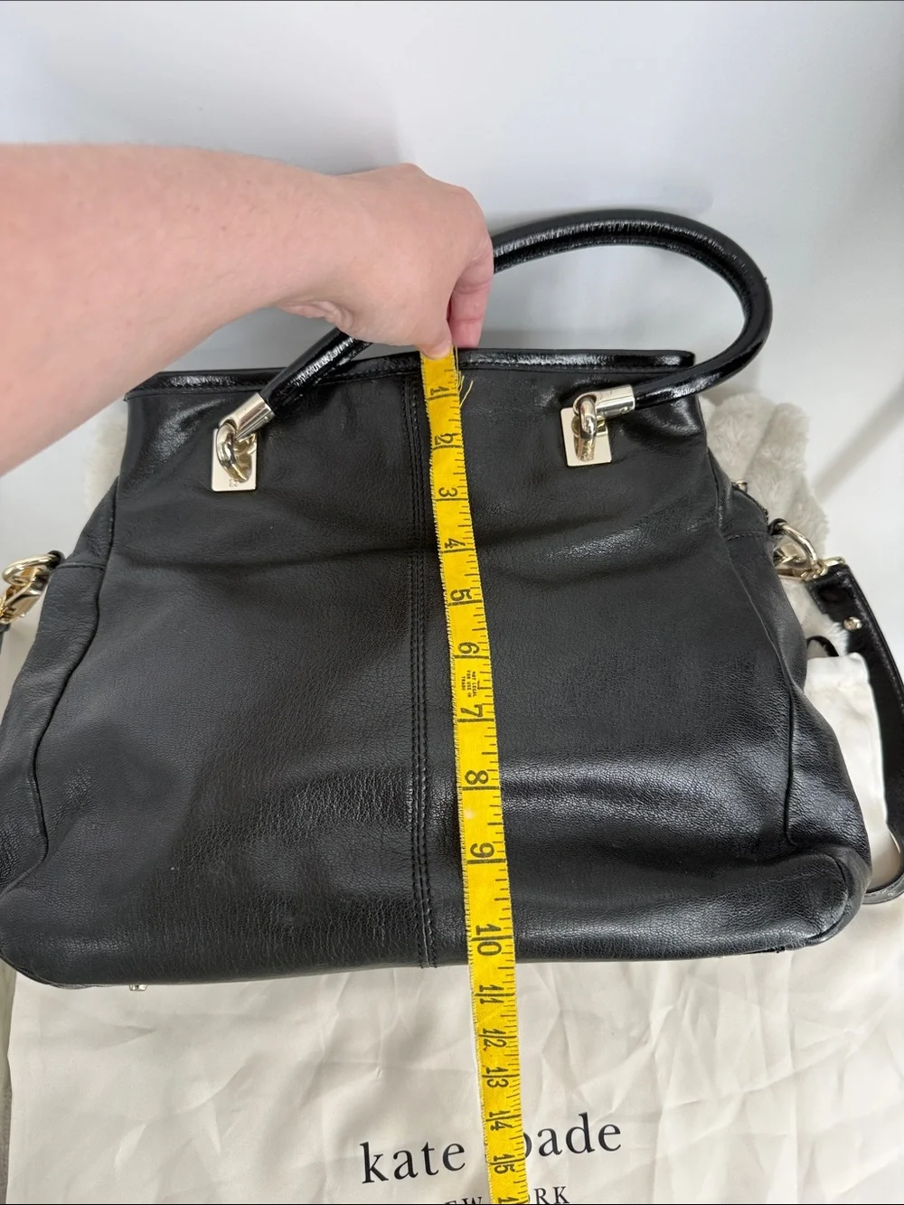 Kate Spade Black Leather Top-Handle Satchel Handbag with crossbody strap
